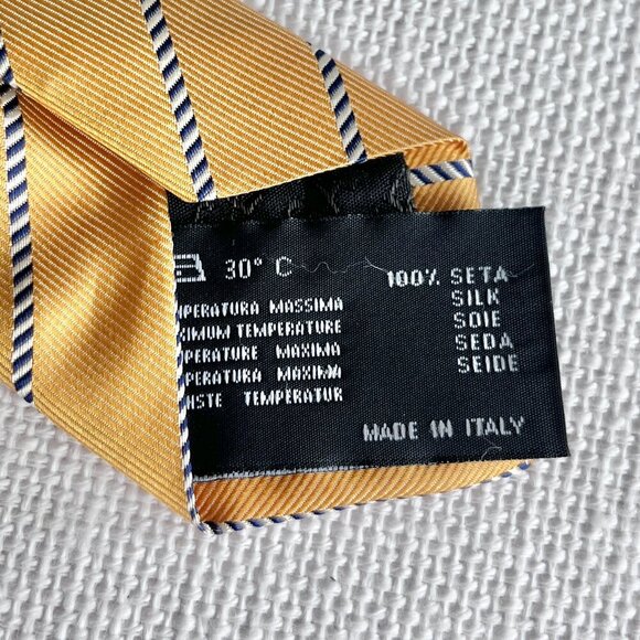 Versace Men’s Silk Tie Yellow Stripe Medusa Head Logo Made in Italy Authentic - Picture 4 of 7